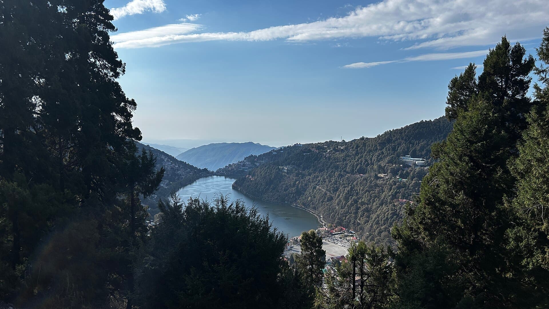 Aerial view of Naini Lake and town