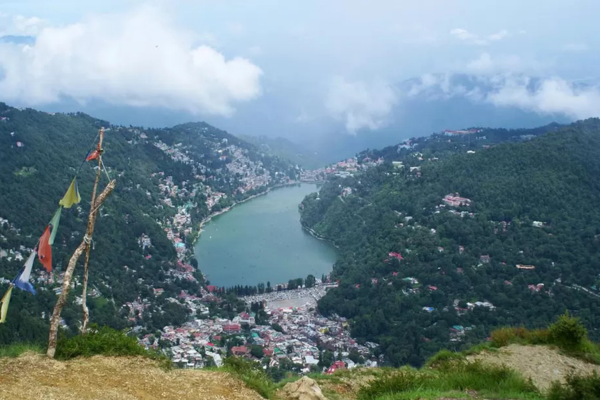 View from the summit showing the entire town and lake below. naina peak.