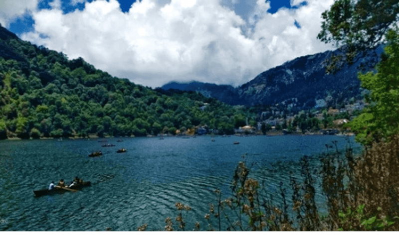 Scenic shot of Naini Lake and hill backdrop