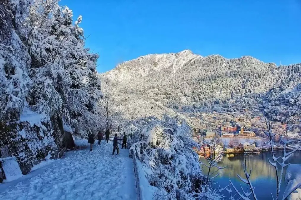 Snow View Point in Nainital covered in snow during winter